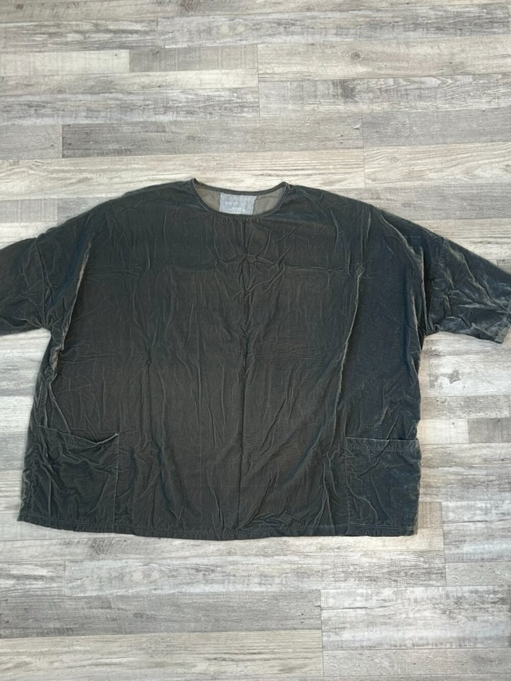 Karyn Seo grey velvet 3/4 sleeve oversize tunic front pockets size XL G6